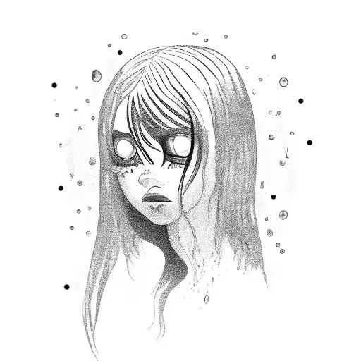 Sad Girl In The Water Up To Her Shoulders In Despair Eyes Cannot Be Seen Long Hair Purple Strands