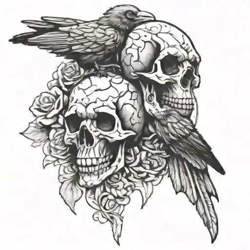 Skulls And Crow Sitting