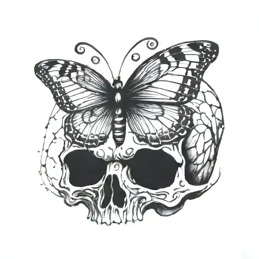 A Skull With Butterfly Wings Made Out Of Rock Patterns