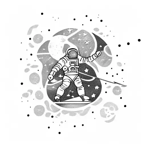 An Astronaut Skiing Down A Mountain Slope With Planets And Stars Scattered Around