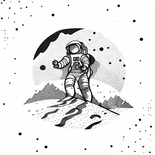 An Astronaut Skiing Down A Mountain Slope With Planets And Stars Scattered Around