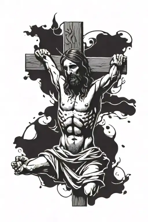 Jesus On A Cross Bloody And Bruised Man