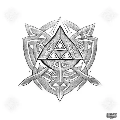Zelda Triforce With Ornaments And Celtic Runes As A Sleeve