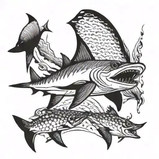 A Hammerhead Shark Elegantly Swimming Through A School Of Vibrant Fish