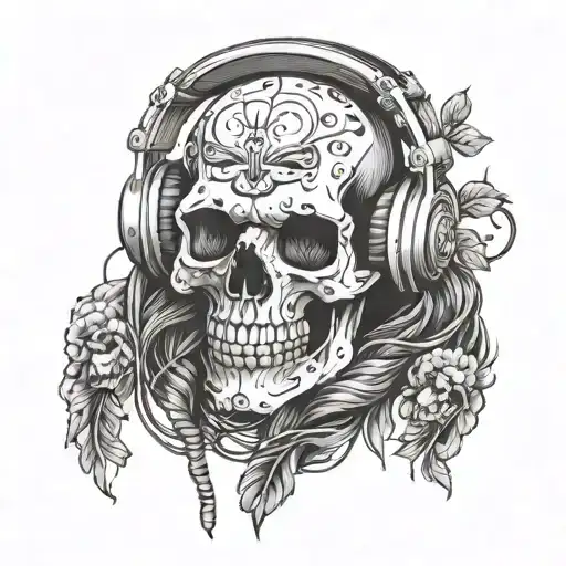 Skull Wearing Headphones