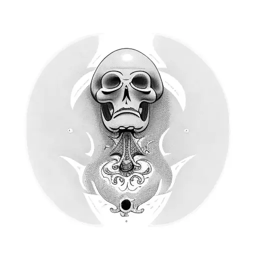 A Curvaceous Goddess With A Mesmerizing Tattooed Back Featuring A Hauntingly Beautiful Reaper