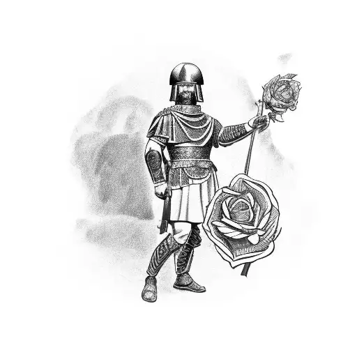 Roman Soldier Holding A Rose