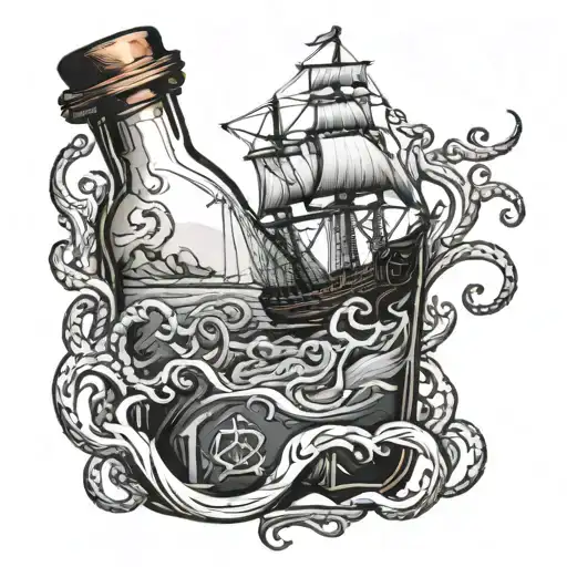 Ship In A Bottle With Kraken Reaching