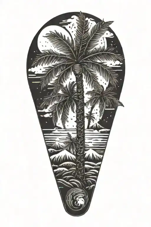 Palm Tree With Moon Phases And Walking Path Leading