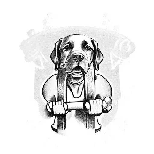 A Muscular Firefighter Lifting Weights With A Labrador By His Side