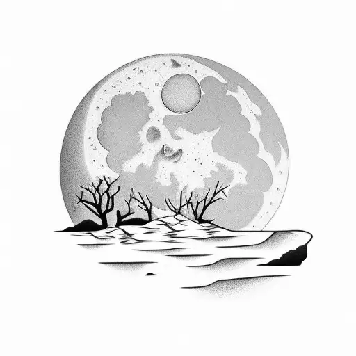 Desert Island With Moon In The Background