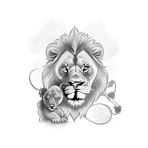 Mean Lion And Cub