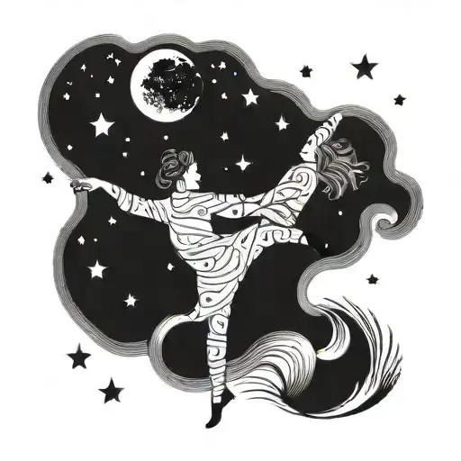 A Surreal Tattoo Of A Mother And Son Dancing Under A Starry Night Sky