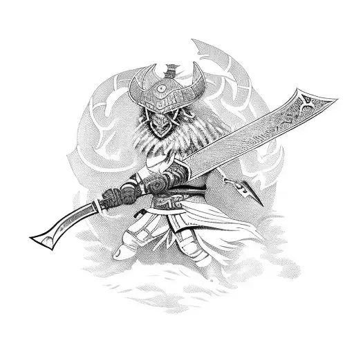 Ancient Warrior Wielding A Sword In A Fierce Battle