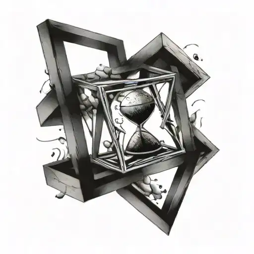 3D Cube What Work Like Frame For Sand Hourglass Inside It And Flying Piramid Over Cube