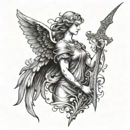 Guardian Angel With Beautfiul Face Profile Holding A Sword