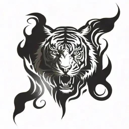 Tiger Head Symmetrical With Flames