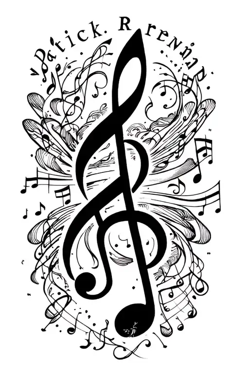 The Name Patrick R Brennan With A Music Note At The End