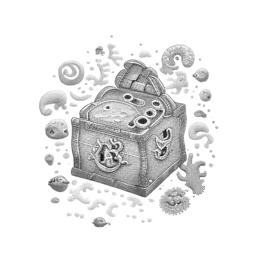 A Treasure Chest At The Bottom Of The Sea Surrounded By Coral And Fish