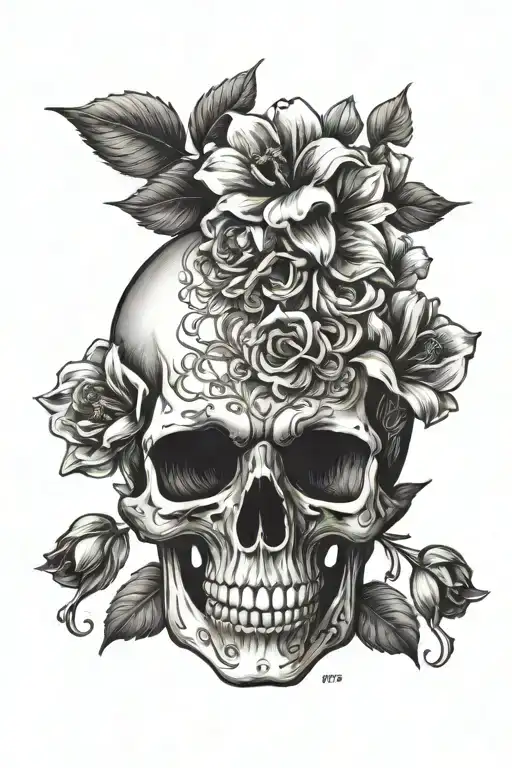 Skull With Flowers Growing