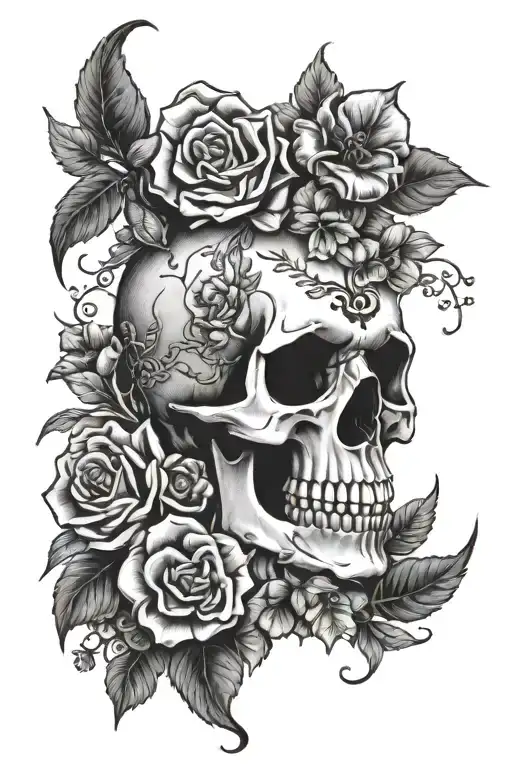 Skull With Flowers Growing And Animals