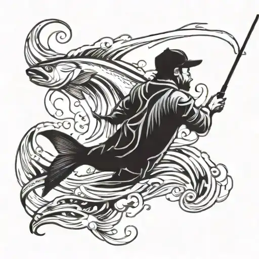 Snook Fish Jumping Out Of The Water With A Fishing Rod In Hand