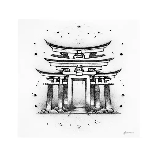Torii Temple In Black Aquarel