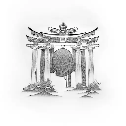 Torii Portal In Black Aquarel