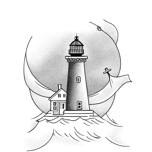Lighthouse With Anchor And Waves