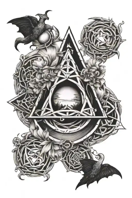 Witchcraft With Full Moon And Triquetra