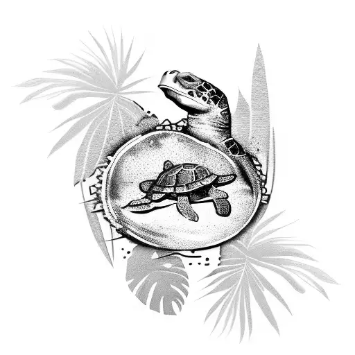 Swimming Turtle With Palm Trees In The Background