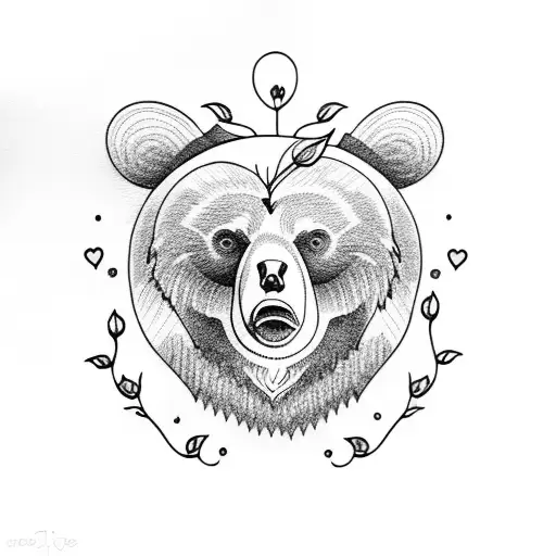 Bear Holding A Peach Branch With Flowers