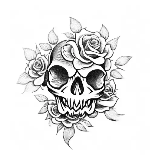 Cute Skull With Roses