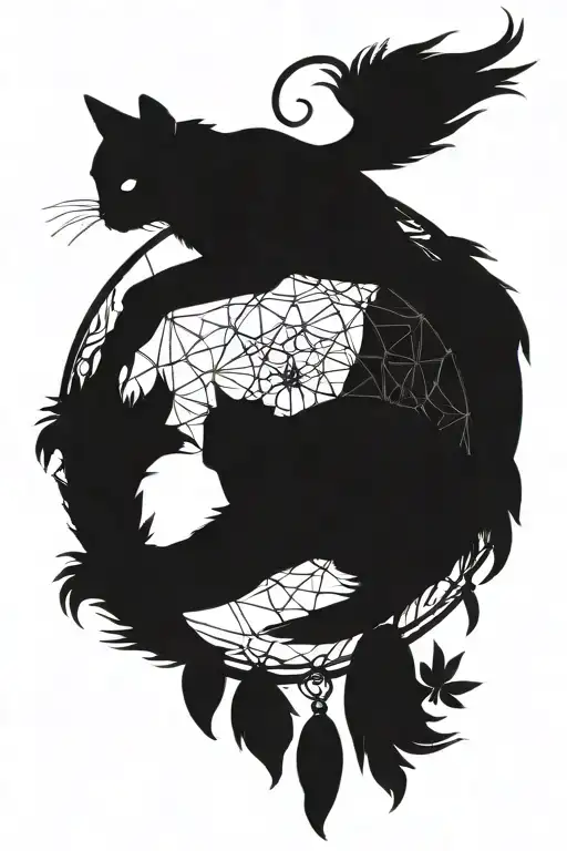 Cat Silhouette On Half Moon Dreamcatcher