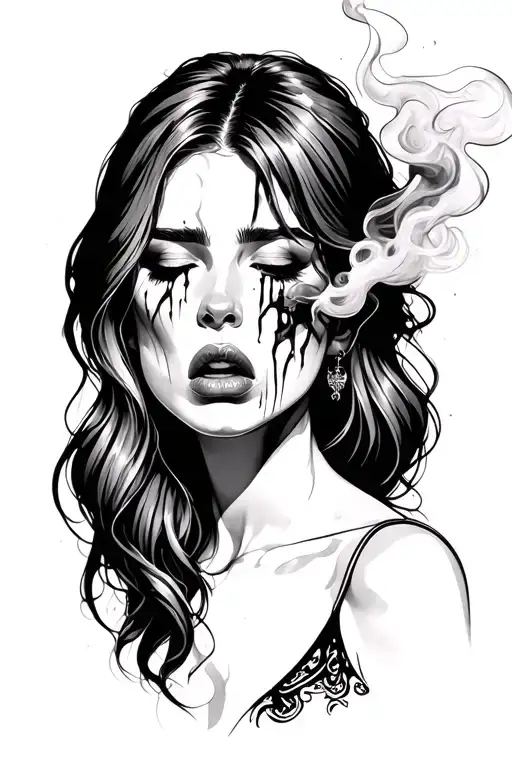 A Women Crying Smoke