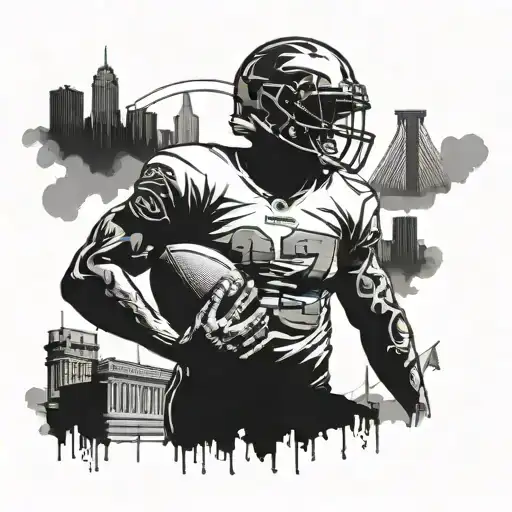 A Tattoo Design Combining The Cincinnati Skyline With A Football Player In Action