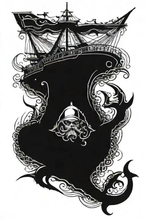 Ship Kraken Attaching Sharks Deep