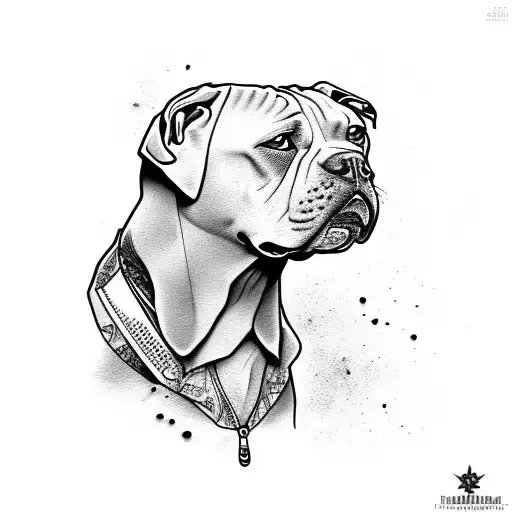 Pitbull Portrait With Skull As Head