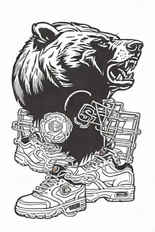 A Chicago Bears Themed Tattoo Incorporating Elements Of Football And The Team Logo