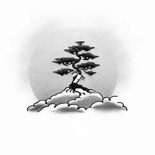 Man Trimming A Bonsai On Mountain