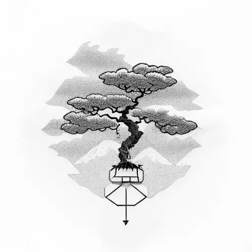 Man Hanging Off A Mountain Trimming A Bonsai Tree