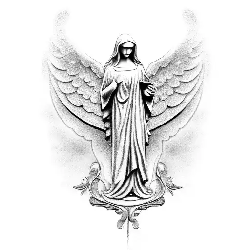 Cemetery Scene Gravestones Angel Statue