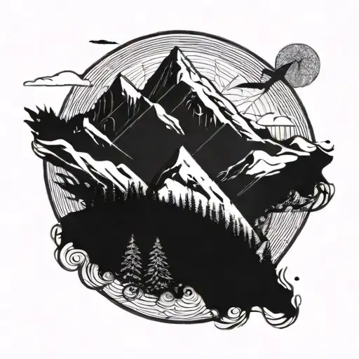 A Geometric Mountain Landscape With A Hidden Animal Silhouette