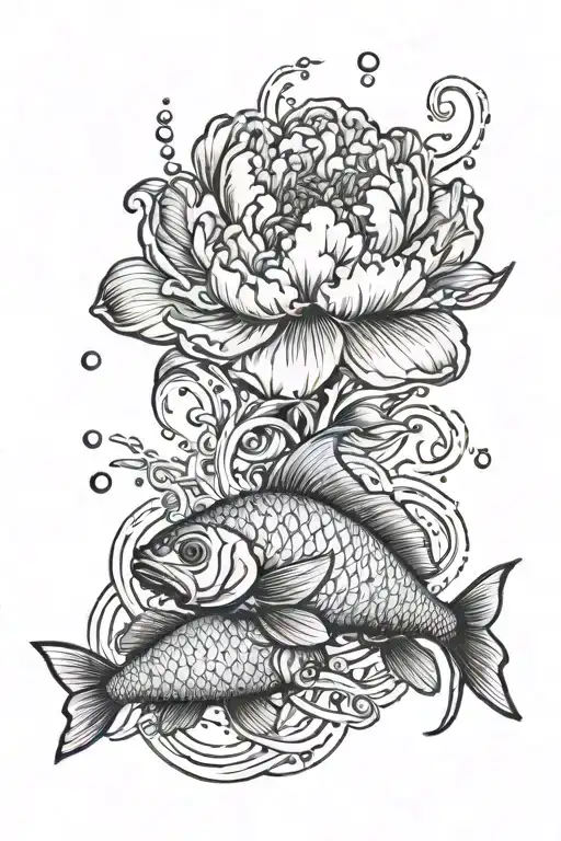 A Peony Flower Blooming Underwater With Fish Swimming Around It