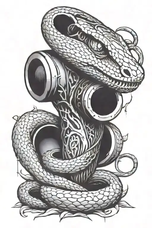 A Snake Coiled Around A Shotgun Barrel That Shot Out Dice