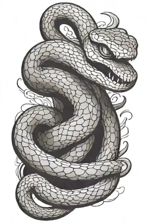 A Snake Coiled Around A Shotgun Barrel That Shot Out Dice Smoke Around Barrel And Facing Down