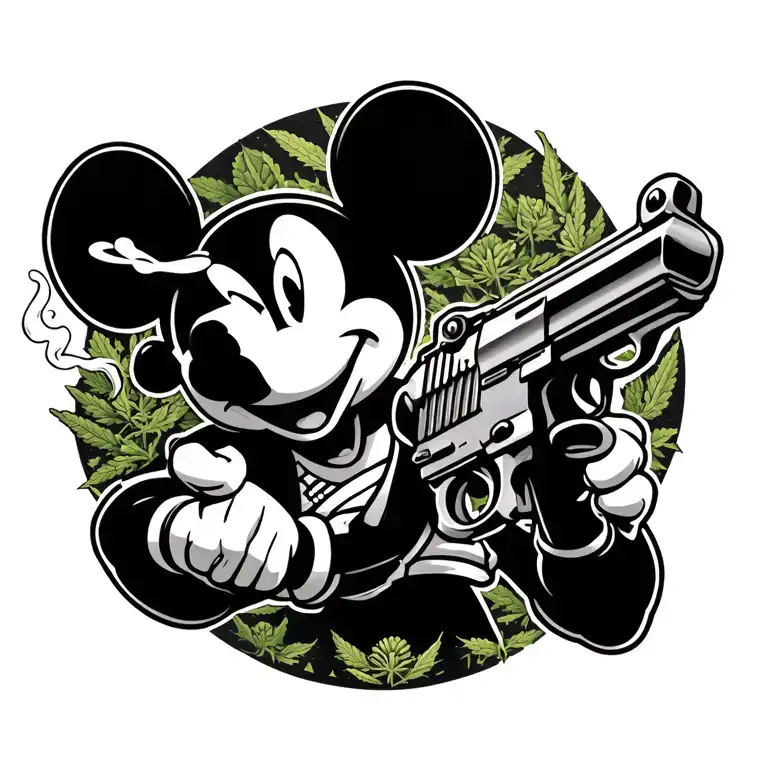 Gangster Mickey Mouse Smoking Weed With A Gun In His Hands