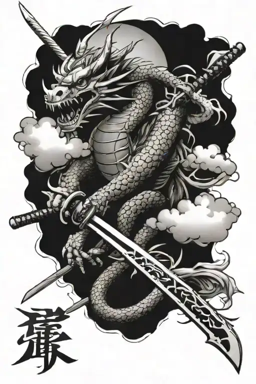 Dragon And Katana And Samurai