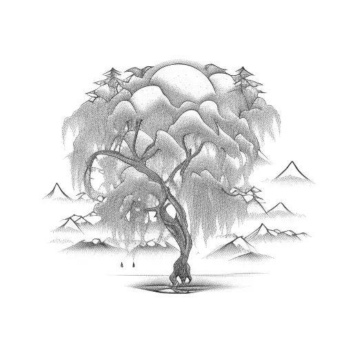 Willow Tree And A River