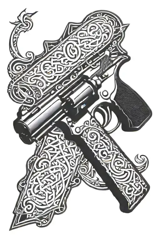 Arabic Writing And Gun Wrapped